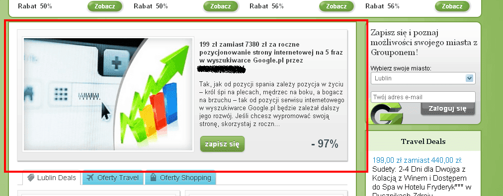 Zniżka 93% za pozycjonowanie na Grouponie