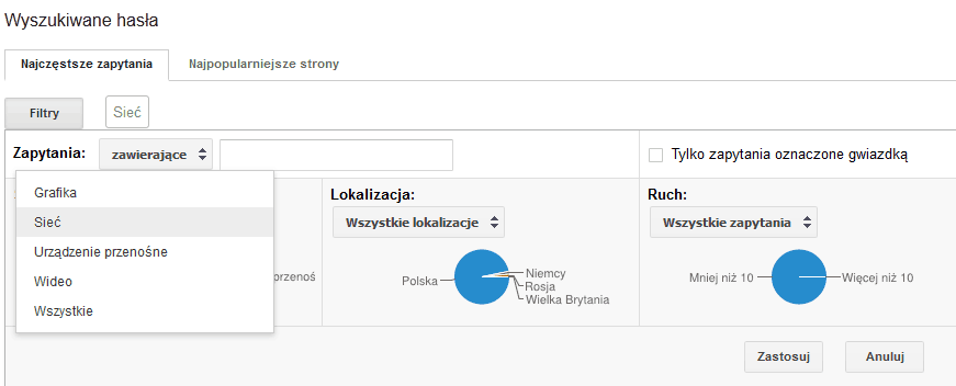 Wyszukiwane zapytania - filtry