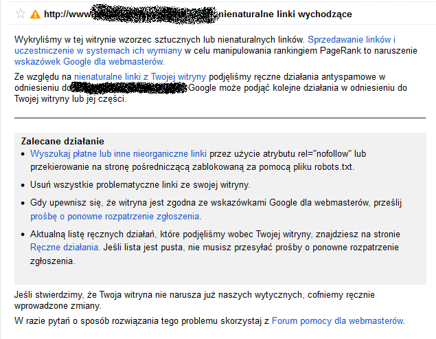 Narzędzia Google - komunikat o nienaturalnych linkach wychodzących ze strony