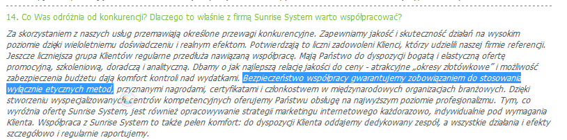 Sunrise System stopsuje wyłącznie etyczne metody?