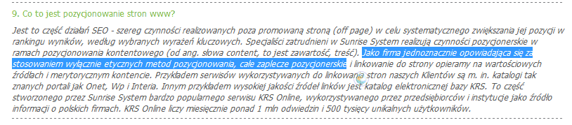 Sunrisesystem - info o zapleczu w umowie