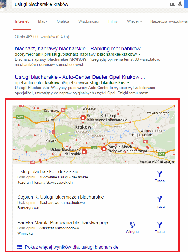 Nowe SERPY Google - mapki - 3 wyniki
