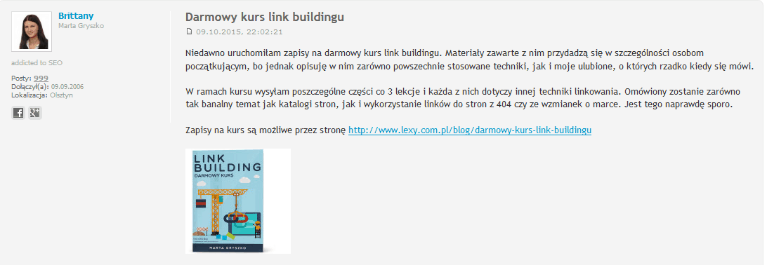 Darmowy kurs link buildingu Marty Gryszko Lexy