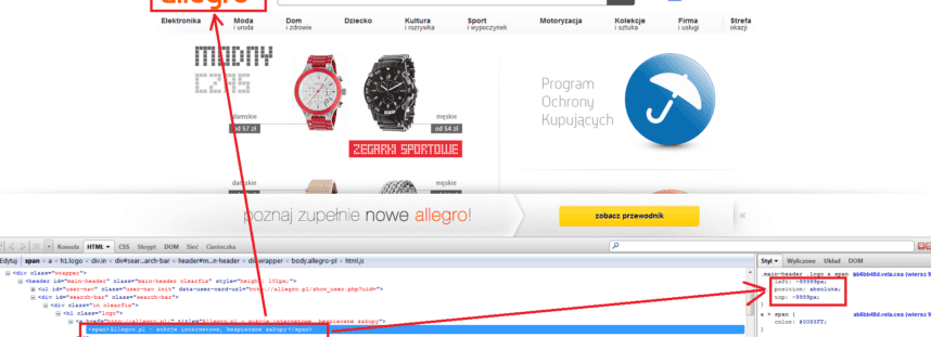 Ukryty pod logiem nagłówek H1 na stronie głównej Allegro